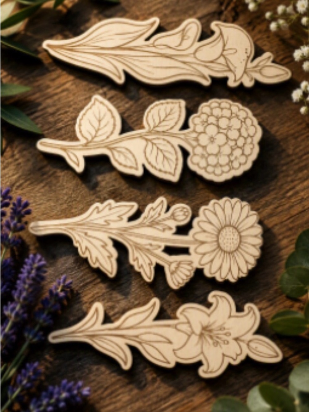 Handmade Wooden Floral Bookmarks